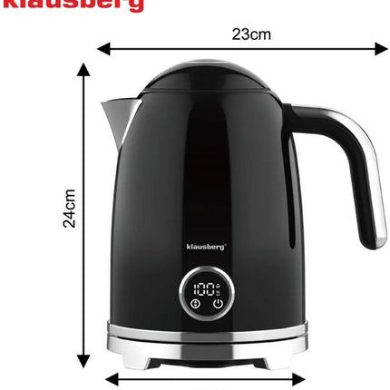 Klausberg - Waterkoker - Elektrische Waterkoker - Waterkoker - Thee Waterkoker met Thermometer - Warmhoudfunctie - RVS - 1.7L - 2200W - Zwart