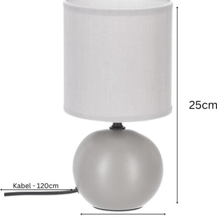 Timéo Bol Tafellamp - Keramische Lamp - Set van 2 - Moderne Tafellamp met Kabel - Sfeerverlichting voor Woonkamer - Slaapkamer - Bureau - 25cm in Hoogte - Grijs