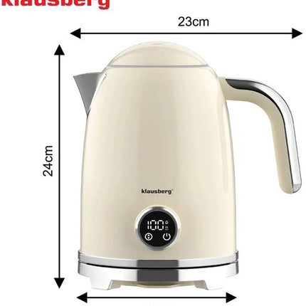 Klausberg - Elektrische Waterkoker & Broodrooster Set - 1.7L Waterkoker met LED Display & Temperatuurregeling 40-100°C - Retro 2-Sleuven Broodrooster 850W - 6 Bruiningsstanden - Ontdooien & Opwarmen - Beige