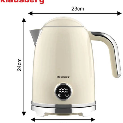Klausberg - Waterkoker - Elektrische Waterkoker - Waterkoker - Thee Waterkoker met Thermometer - Warmhoudfunctie - RVS - 1.7L - 2200W - Beige
