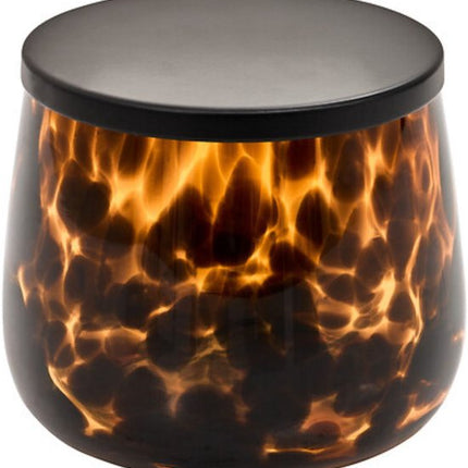 Wattenschijfjeshouder Dotty - Ø 10,3 cm Glas - Bruin Met Deksel - Wattenhouder - Opbergpotje glas inclusief deksel - Panterprint - Luipaardprint -