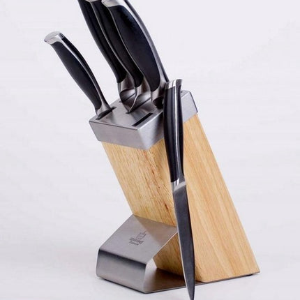 Kinghoff messenset 6-delig met houten standaard en ABS handvaten