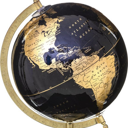 Atmosphera Decoratie wereldbol/globe- zwart/goud - op metalen voet - D20 x H33 cm - Landen/continenten topografie