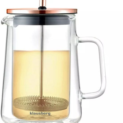 Klausberg Koffie- en Thee Pistonmaker - Glas - Koperkleurig - 600 ml - French Press - Koffiemaker - Model KB7724