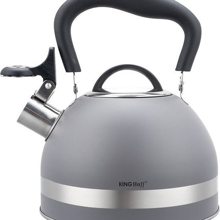 Kinghoff 1851 - Fluitketel met fluit - 1.8 liter - RVS - Grijs