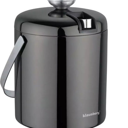 Klausberg KB7656 Ijsemmer en Tang Set - Zwart RVS, Dubbele Thermische Wand, Elegant en Functioneel