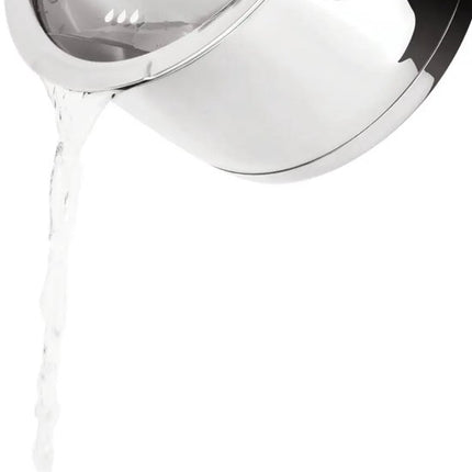 Steelpan 16 cm met glazen afgietdeksel en maataanduiding, rvs