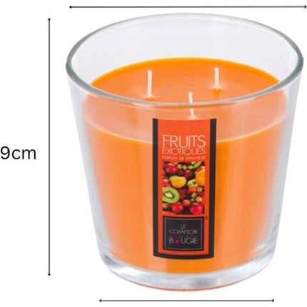 Geurkaars - Parfumkaars - Grote Geurkaars in Glazen Pot - Set van 4 - Exotic Fruit Geur - voor Luxe Woonaccessoire - 500g - 13,5 x 12,5 cm - Transparant