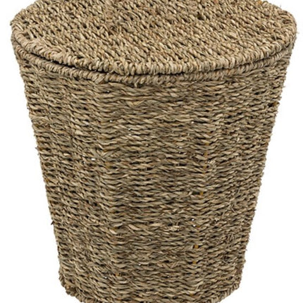 2-Delige - Reed Opbergmandenset - Afvalbak - Gevlochten Rieten Opbergmand met Deksel - Decoratieve Opbergbox - Boho Woonaccessoires - 9 Liters - 26 x 26 x 30 cm - Bruin