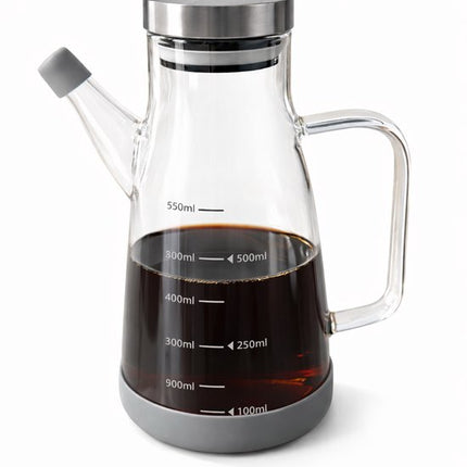 Glazen Olie- en Azijn Dispenser 550 ml – Met Maatverdeling & RVS Deksel – Lekvrij & Modern Design
