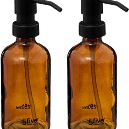 Glazen Zeepdispenser - Set van 2 - Luxe Handzeephouder in Display Box - Badkamer & Keuken Accessoire - 250 ml - Bruin