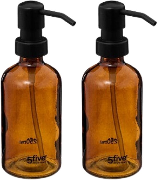Glazen Zeepdispenser - Set van 2 - Luxe Handzeephouder in Display Box - Badkamer & Keuken Accessoire - 250 ml - Bruin