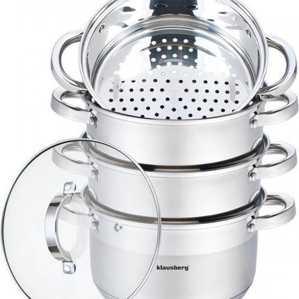 Klausberg stoompan 5-delig, Ø 18 cm, rvs met glasdeksel, 2,5 liter