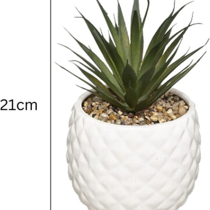 Kunst Ananas Plant in Pot - Set van 2 - Decoratieve Kamerplant - Kunstplant met Keramische Pot - Tafeldecoratie Woonkamer - Onderhoudsvrije Plant - Dolomiet - 13 x 13 x 21 cm - Wit