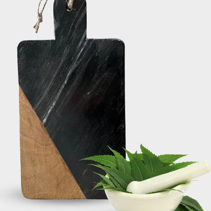 Snijplank - Serveerplank in Zwart Marmer en Mangohout 30 x 15 cm | Snijplank marmer