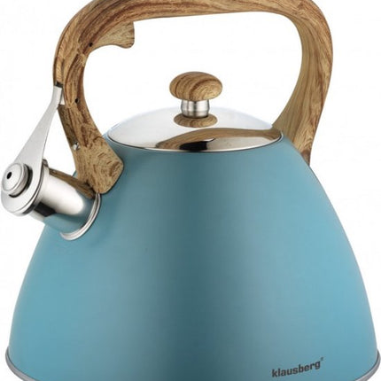 Klausberg fluitketel 3 liter, rvs met turquoise fluit, geschikt voor alle warmtebronnen