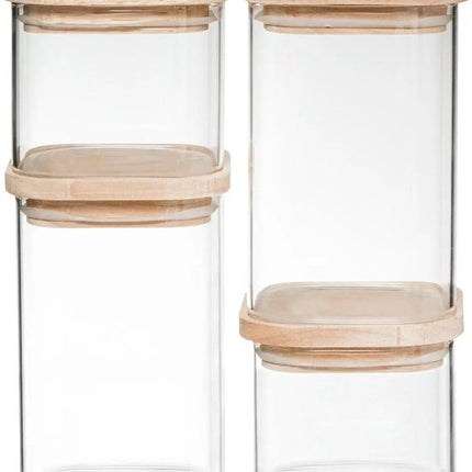 Set van 4 voorraadbussen/voorraadpotten glas met houten deksel - 500 ml - 1000 ml - Voorraadpotten met luchtdichte deksel