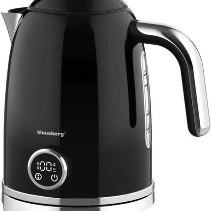 Klausberg - Waterkoker - Elektrische Waterkoker - Waterkoker - Thee Waterkoker met Thermometer - Warmhoudfunctie - RVS - 1.7L - 2200W - Zwart