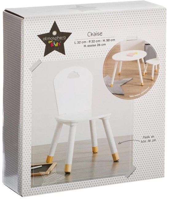Atmosphera Kinder stoeltje - 2x - ivoor wit - hout - D30 x H50 cm - bijzet stoeltjes