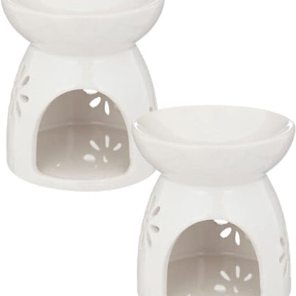 Izor Keramische Wierookbrander - Set van 2 - Wierookhouder - Stijlvolle Aromatherapie Accessoire - Voor Binnen - Dolomiet - Ø9 x 10 cm - Wit