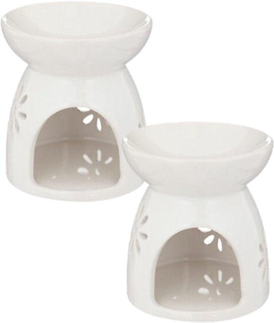 Izor Keramische Wierookbrander - Set van 2 - Wierookhouder - Stijlvolle Aromatherapie Accessoire - Voor Binnen - Dolomiet - Ø9 x 10 cm - Wit