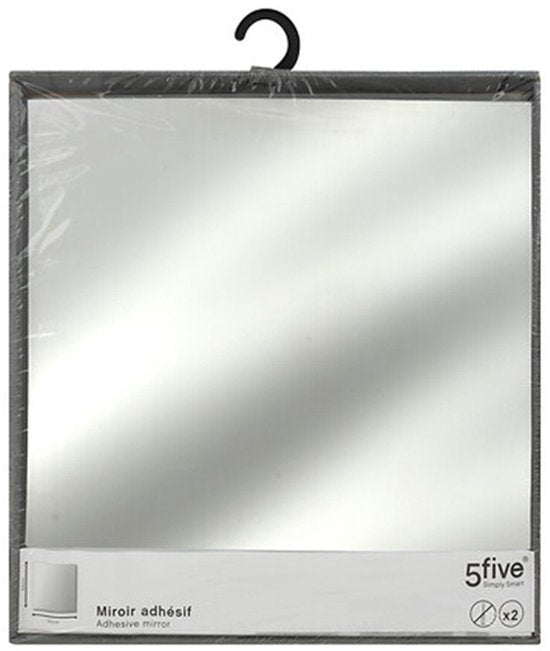 5Five Plak spiegel tegels - 2x stuks - glas - zelfklevend - 40 x 40 cm - vierkant - muur/deur/wand