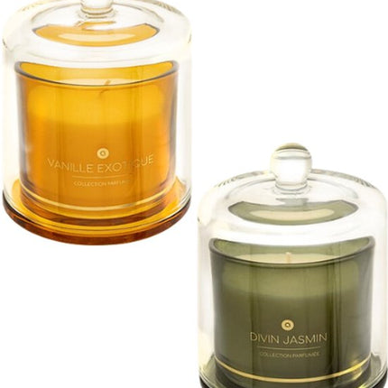 ILAE Geurkaars - Geurkaars in Glazen met Deksel - Set van 2 - Vanilla & Jasmine - Scented Candles - Luxe Woondecoratie - 240g - Ø10.8 x 13.8 cm - Amber & Green Glas