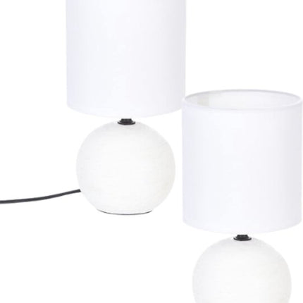 Timéo Tafellamp - Set van 2 - Tafellampen - Gestreepte Bol Lamp - E14 Tafellamp Sfeerverlichting - Keramiek - 25cm in Hoogte - Wit