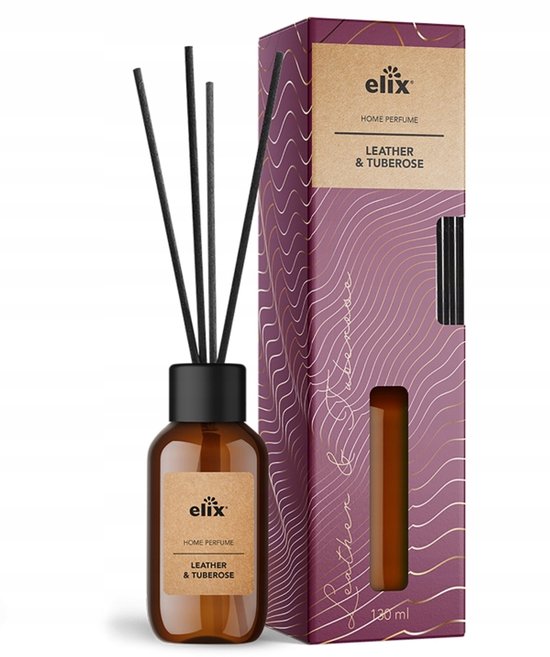 Elix - Geurstokjes Diffuser - Luchtverfrisser - Interieur Parfum - Reed Diffuser - Luxe Huisgeur 45 Dagen - Elegante Woonkamer, Slaapkamer & Kantoor Geur - 125ml - Leather & Tuberose
