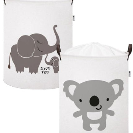 Opbergmand speelgoed set van 2 - koala en olifant design, 43 liter, wit