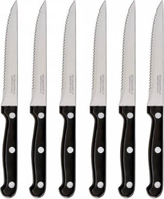 Secret de Gourmet Steakmessen/vleesmessen - 6x stuks - RVS - 22 cm - messen