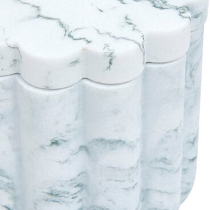 Marby Wattenschijfjeshouder Wit - Marmerlook - Polyresin - Diameter 9,1 cm x Hoogte 9,6 cm - Wattenhouder