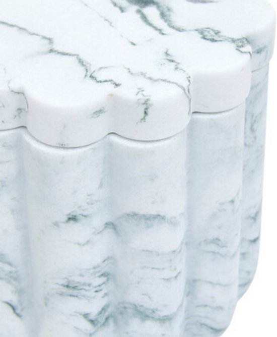 Marby Wattenschijfjeshouder Wit - Marmerlook - Polyresin - Diameter 9,1 cm x Hoogte 9,6 cm - Wattenhouder