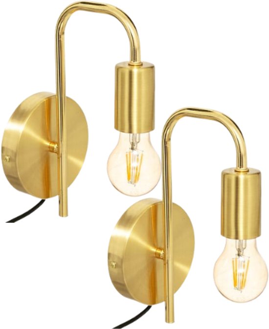 Keli Wandlamp - Industriële Wandverlichting - Set van 2 - Moderne Binnenlamp - met E27 Fitting - Metaal - Ø12 cm - Goud