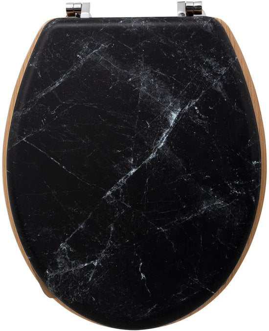5Five Toiletbril Rome - zwart marmer print - MDF hout - universeel - standaard wc bril
