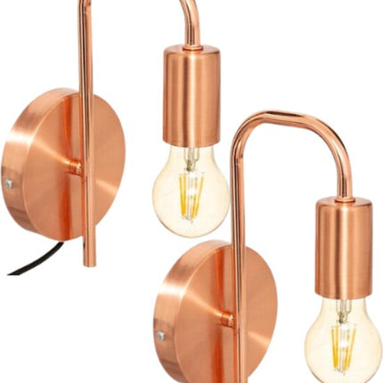 Keli Wandlamp - Industriële Wandverlichting - Set van 2 - Moderne Binnenlamp - met E27 Fitting - Metaal - Ø12 cm - Koper