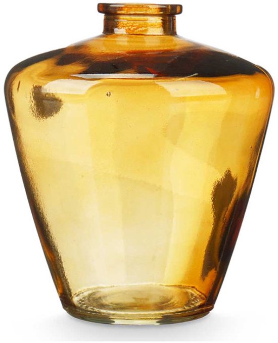 Glazen vaas Amber 13 cm – decoratieve diamond glass jar – woonaccessoire - Ø10,5 cm