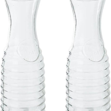 Secret de Gourmet schenk Karaf - 2x - 1 liter - glas - D10 x H26 cm - Met uitlopende hals - Waterkan - Sapkan
