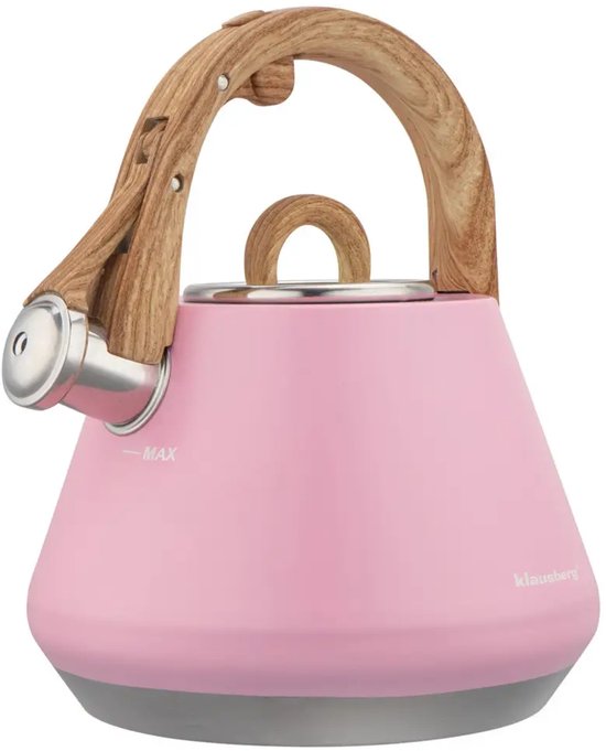 Klausberg - KB-9064 - Fluitketel - RVS Waterketel - Matte Afwerking - Met Fluit - Afneembaar Deksel - Inductie - Gas - Elektrisch - Keramisch - Waterkoker voor Thee en Koffie - 20 cm - 2.5L - Pastelroze