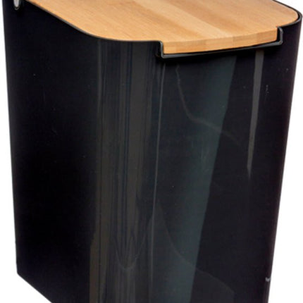 5Five prullenbak/vuilnisbak - 5 liter - bamboe - zwart/lichtbruin - 24 x 19 cm - badkamer afvalbak