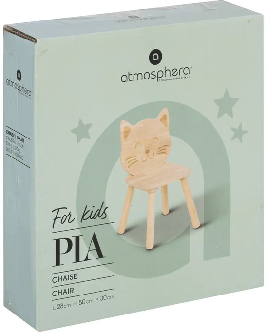 Atmosphera Kinder stoeltje Katje/poes - 2x - naturel - hout - D30 x H50 cm - bijzet stoeltjes