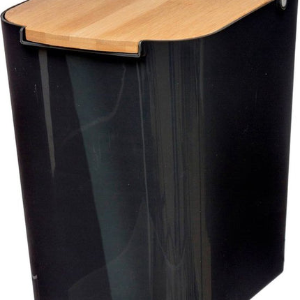 5Five prullenbak/vuilnisbak - 5 liter - bamboe - zwart/lichtbruin - 24 x 19 cm - badkamer afvalbak