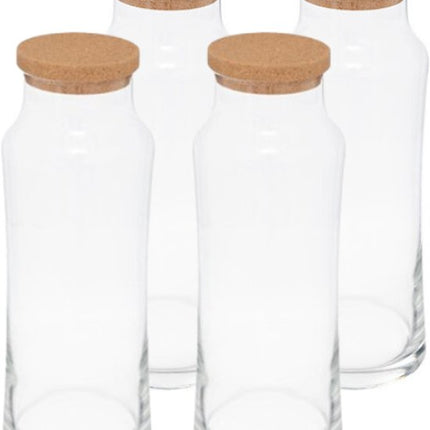 Schenkkaraf - Glazen Waterkaraf - Slanke Karaf Bronwater - Transparante Glazen - Set van 4 - Slank en Rond - 1L - 25 cm Hoog