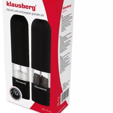 Klausberg KB7574 Elektrische Peper- en Zoutmolens - Zwart - Instelbare Maalgraad - Eénhandig Bediening - Antislip Coating