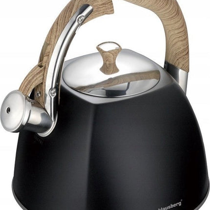 Klausberg fluitketel 3 liter, rvs, zwart mat, geschikt voor alle warmtebronnen