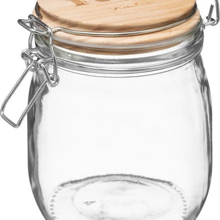 5Five voorraadpot van glas met houten deksel en beugelsluiting, 0,75 L, set van 2