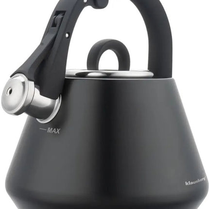 Klausberg 7948 - Fluitketel met fluit - 2.5 liter - RVS - zwart