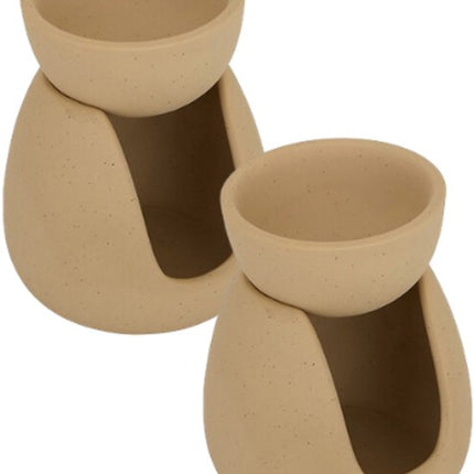 Wonja Oliebrander - Aromabrander - Set van 2 - Keramiek - Geurbrander met Theelicht - Wax Melt Brander Woondecoratie - ca. 9.3 x 7.2 x 11 cm - Beige