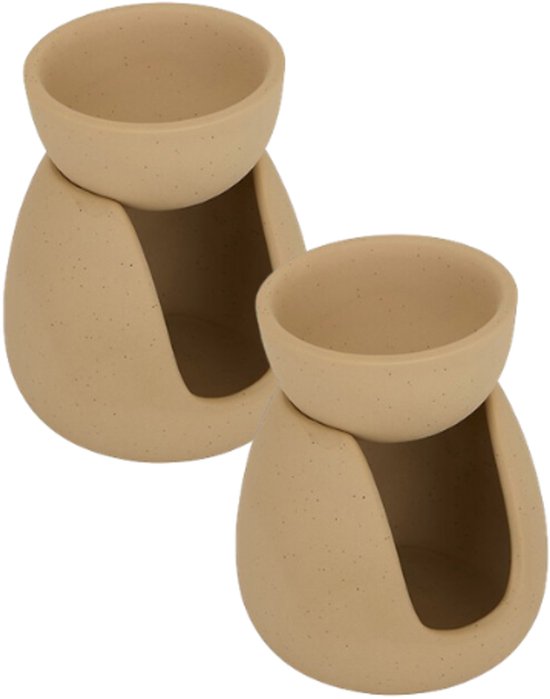 Wonja Oliebrander - Aromabrander - Set van 2 - Keramiek - Geurbrander met Theelicht - Wax Melt Brander Woondecoratie - ca. 9.3 x 7.2 x 11 cm - Beige