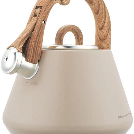 Klausberg 7950 - Fluitketel met fluit - 2.5 liter - RVS - beige - houten handvat (kopie)